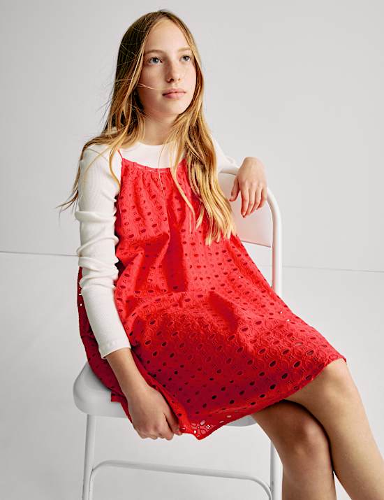 Pure Cotton Broderie Dress (2-16 Yrs)