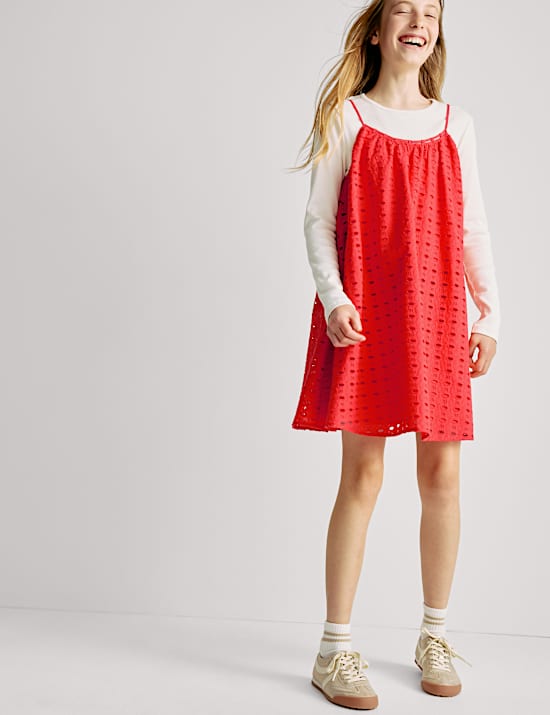 Pure Cotton Broderie Dress (2-16 Yrs)
