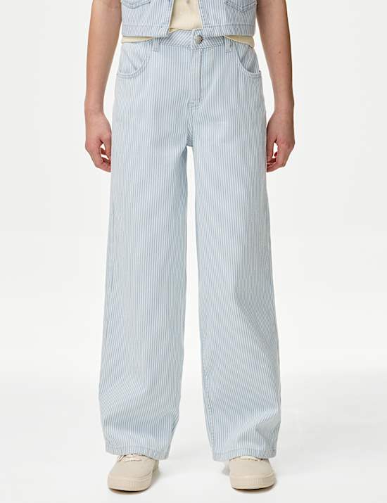 Wide Leg Denim Striped Jeans (2-16 Yrs)