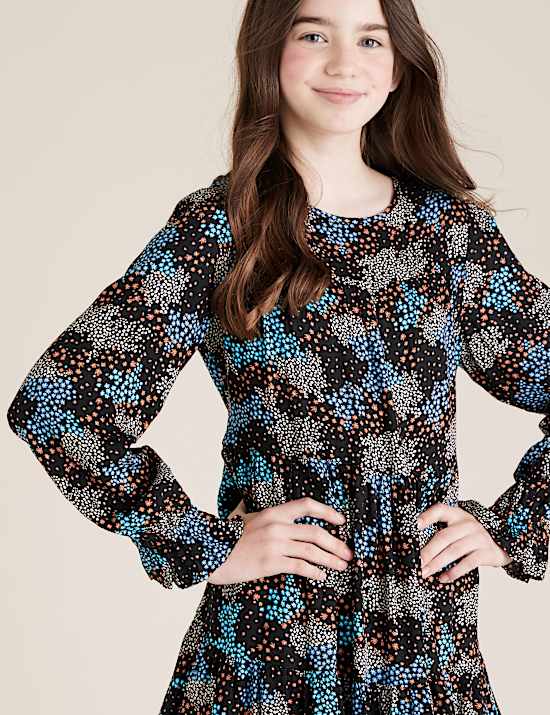 שמלת אריג פרחונית בסגנון קומות (6-14 שנים)