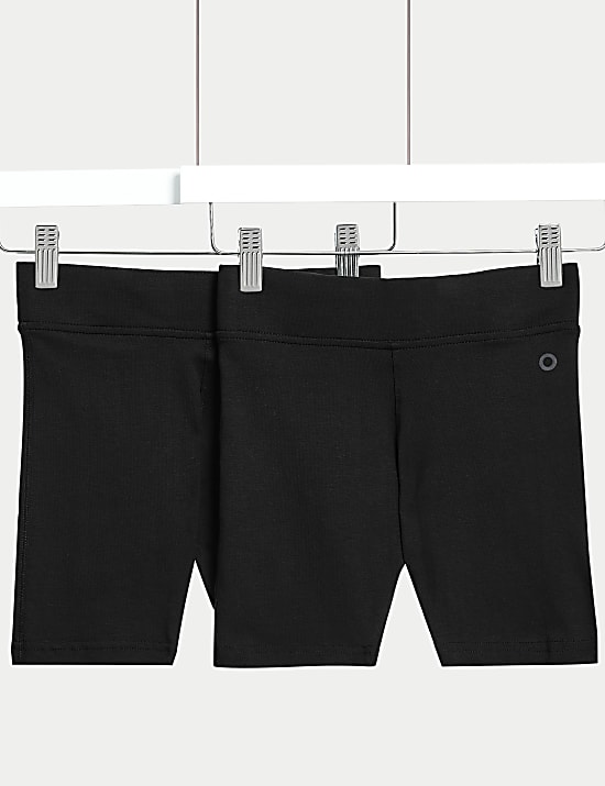 2 Pack Girls' Cotton Rich School Cycling Shorts (2-16 Yrs)