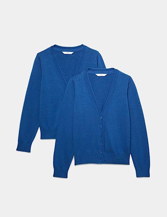 2 Pack Girls' Pure Cotton School Cardigan (3-18 Yrs)