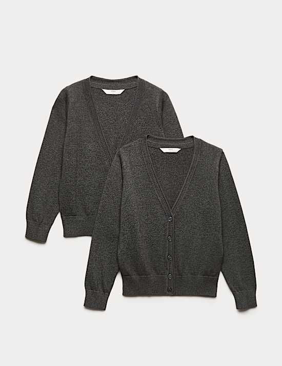 2 Pack Girls' Pure Cotton School Cardigan (3-18 Yrs)