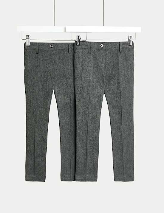 2pk Girls' Slim Fit Easy Dressing School Trousers (3-18 Yrs)