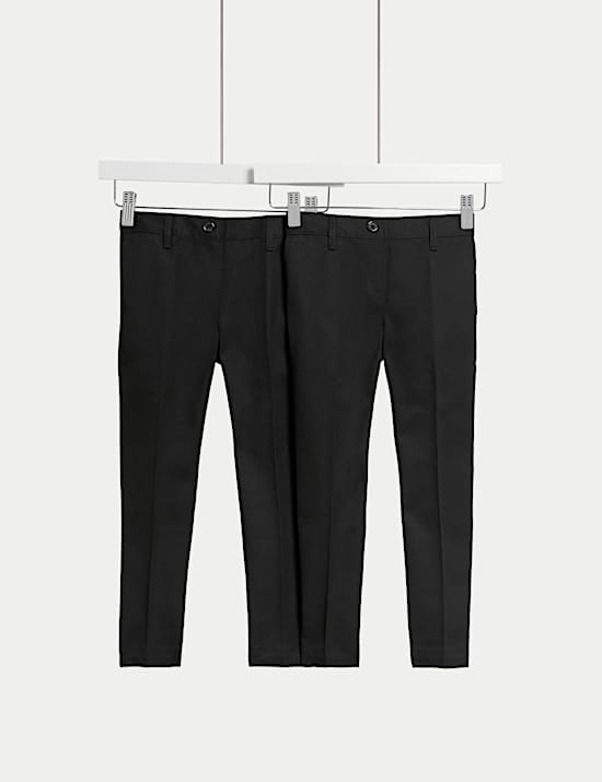 2pk Girls' Slim Fit Easy Dressing School Trousers (3-18 Yrs)