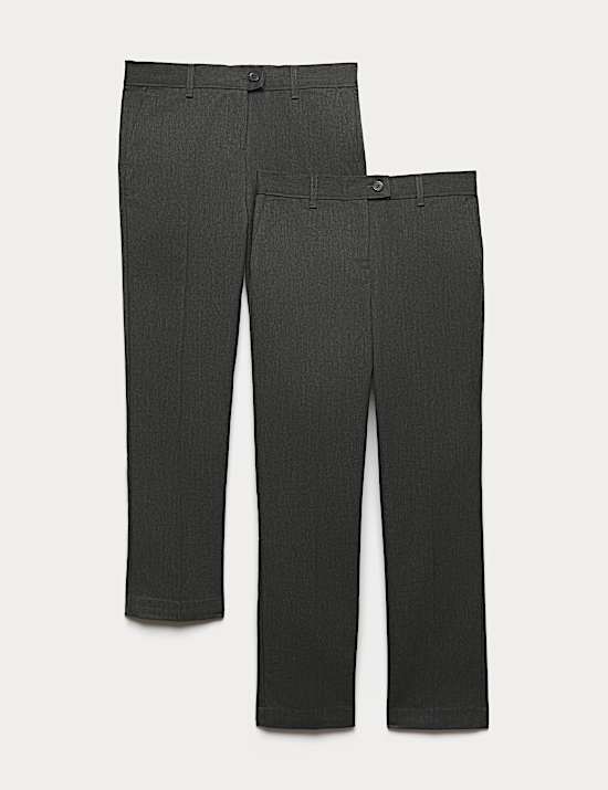 2 Pack Girls' Slim Leg School Trousers (2-18 Yrs)
