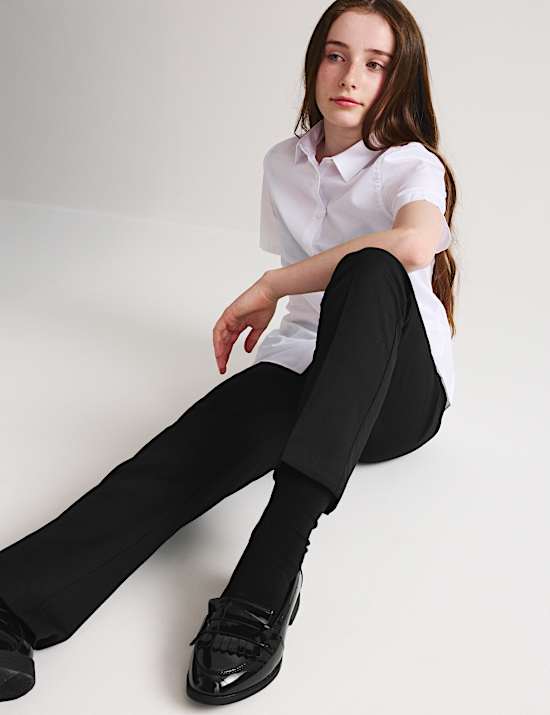 2 Pack Girls' Slim Leg School Trousers (2-18 Yrs)