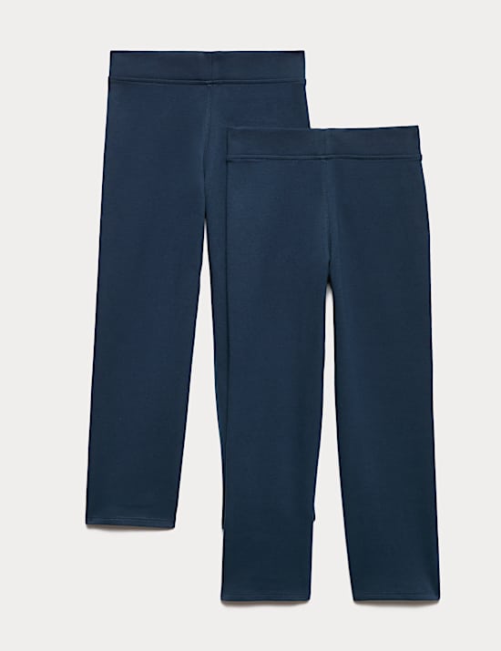 2 Pack Girls' Cotton Blend Knitted Trousers (2-18 Yrs)