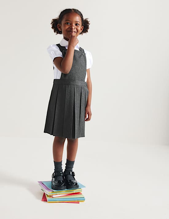 Girls' Pleated Bib School Pinafore  (2-12 Yrs)