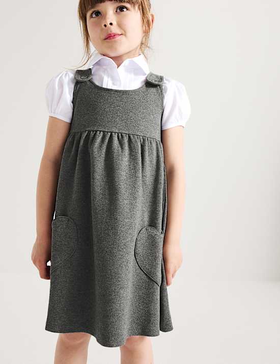Girls Jersey Heart Pocket School Pinafore (2-12 Yrs)