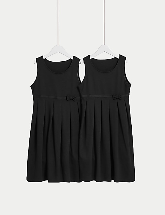 2pk Girls' Jersey Bow School Pinafores (2-12 Yrs)