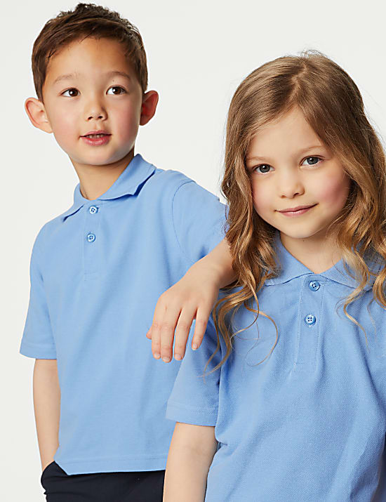 3 Pack Unisex Pure Cotton School Polo Shirts (2-16 Yrs)