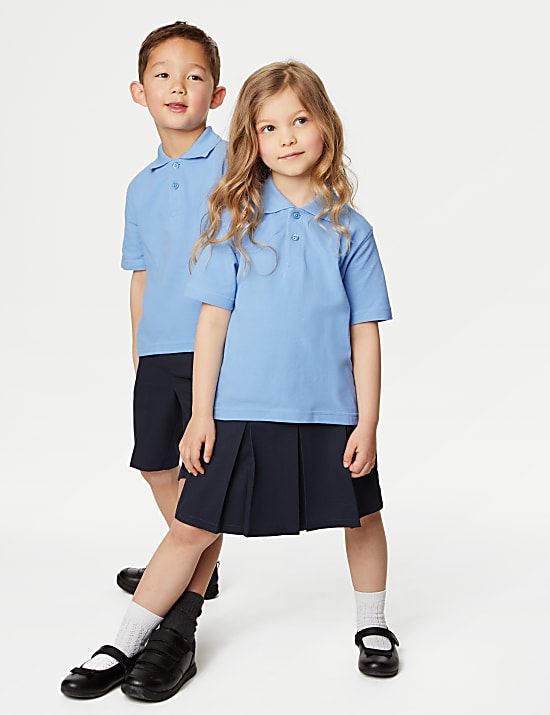 3 Pack Unisex Pure Cotton School Polo Shirts (2-16 Yrs)