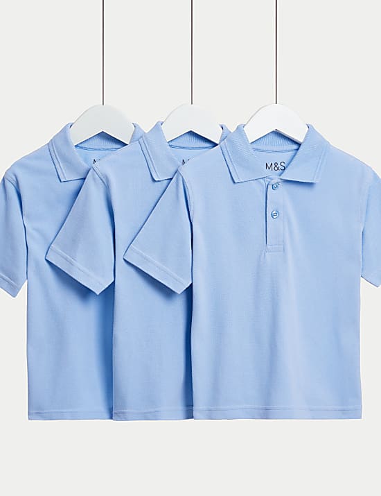 3 Pack Unisex Pure Cotton School Polo Shirts (2-16 Yrs)