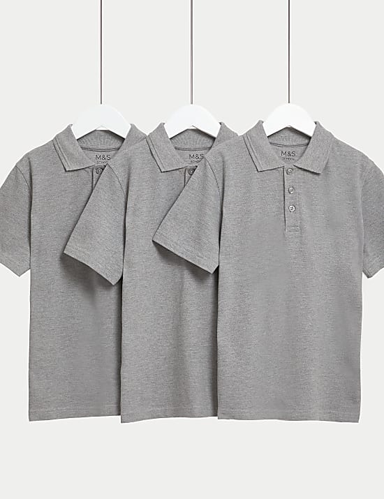 3pk Unisex Pure Cotton School Polo Shirts (2-16 Yrs)