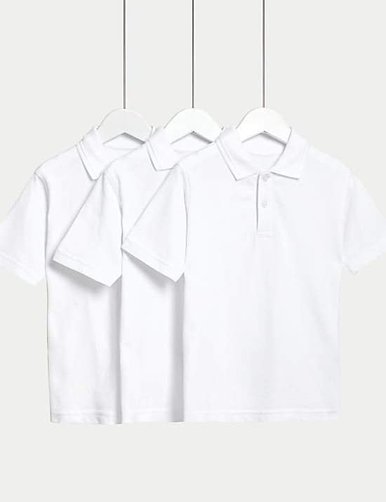 3 Pack Unisex Pure Cotton School Polo Shirts (2-16 Yrs)