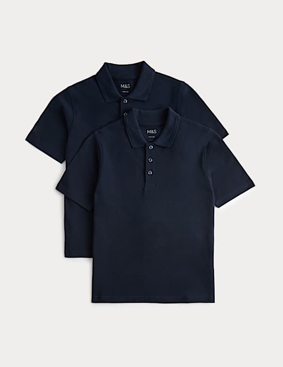 2 Pak Kemeja Polo Seragam Sekolah Tahan Noda Unisex (2-18 Thn)