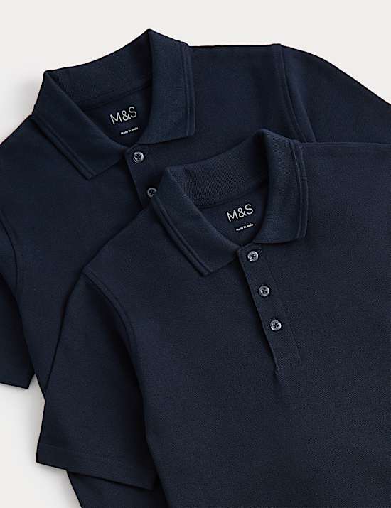 2 Pak Kemeja Polo Seragam Sekolah Tahan Noda Unisex (2-18 Thn)