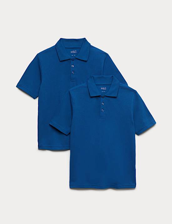 2 Pak Kemeja Polo Seragam Sekolah Tahan Noda Unisex (2-18 Thn)