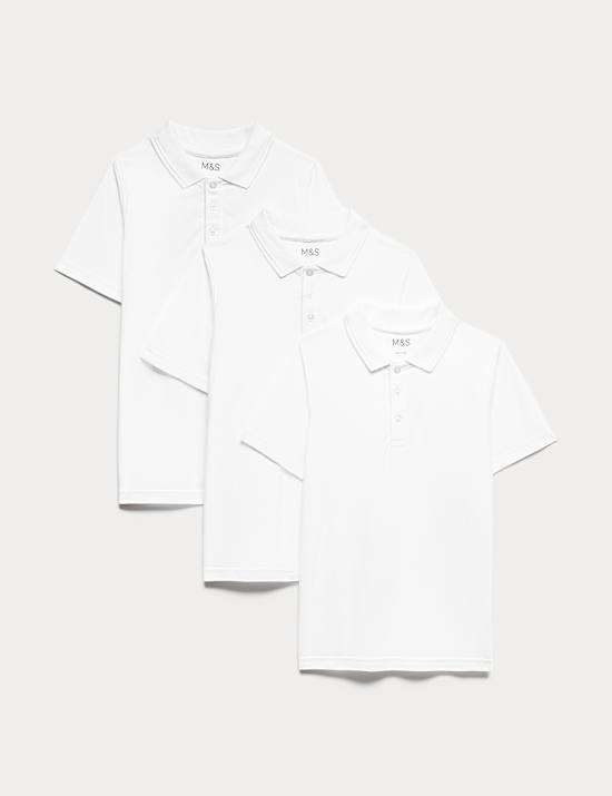 מארז 3 חולצות פולו יוניסקס עמידות בפני כתמים בגזרה צרה ליומיום (18-2 שנים)