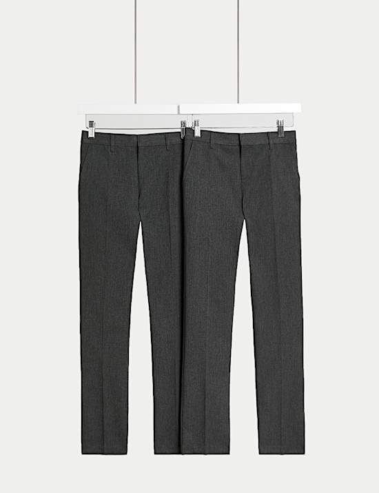 2pk Boys' Slim Leg Longer Length School Trousers (2-18 Yrs)