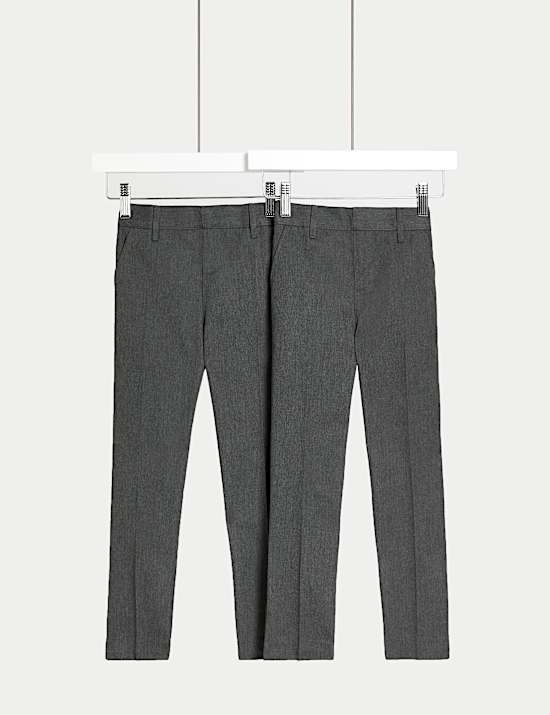 2pk Boys' Slim Leg School Trousers (2-18 Yrs)