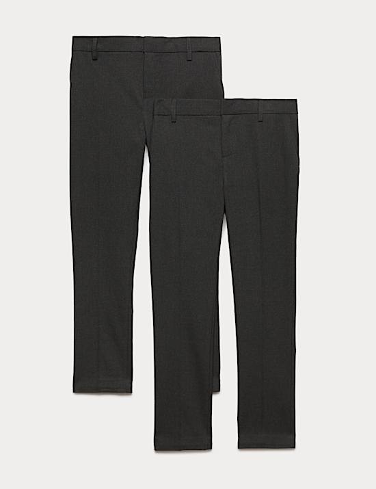 2 Pack Boys' Super Skinny Leg School Trousers (2-18 Yrs)