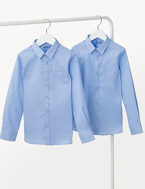2 Pack Boys' Slim Fit Non-Iron School Shirts (2-18 Yrs)