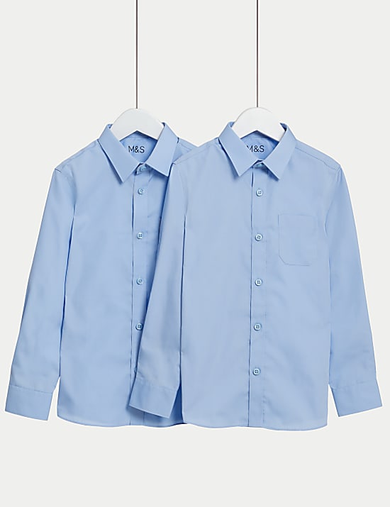 2 Pack Boys' Slim Fit Non-Iron School Shirts (2-18 Yrs)