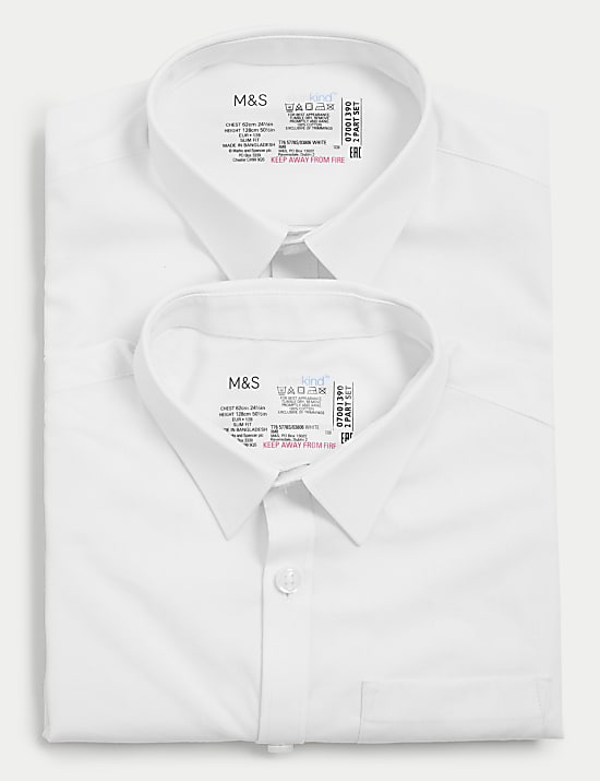 2pk Boys' Slim Fit Cotton School Shirts (2-18 Yrs)