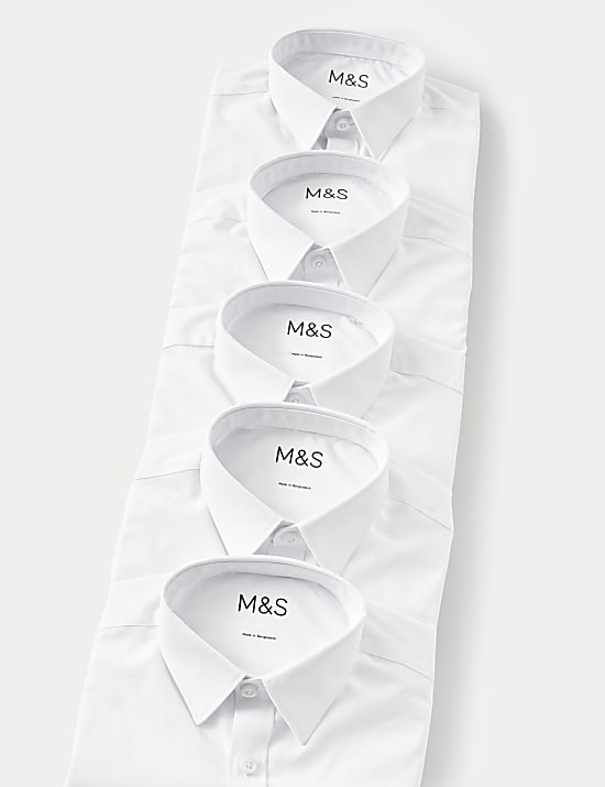 5pk Boys' Regular Fit Easy to Iron School Shirts (2-18 Yrs)