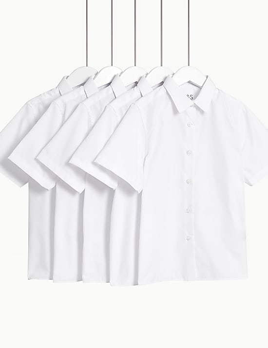 Girls' 5pk Regular Fit Easy to Iron School Shirts (2-18 Yrs)