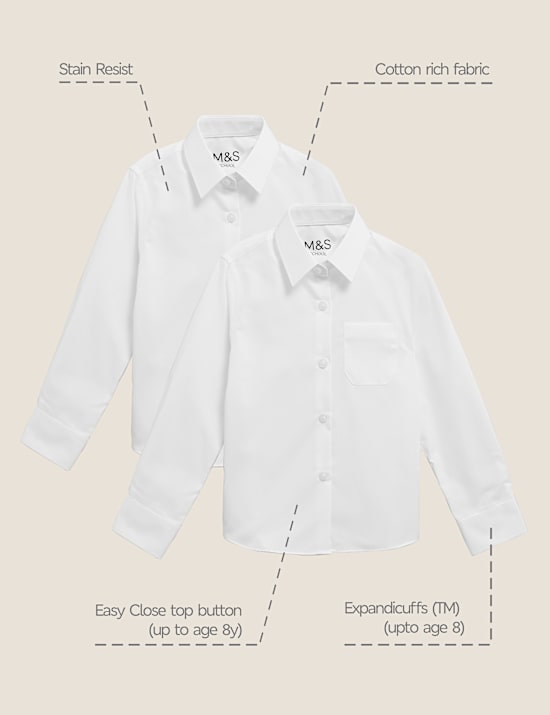 2pk Girls' Slim Fit Non-Iron School Blouses (2-16 Yrs)