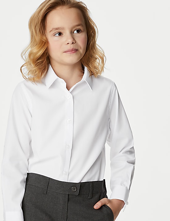 Pack de 3 camisas escolares de largo adicional de planchado fácil para chicas (4-18 años)