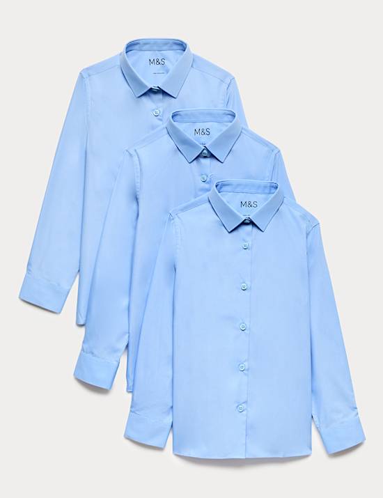 3 Pack Girls' Easy Iron School Shirts (2-16 Yrs)