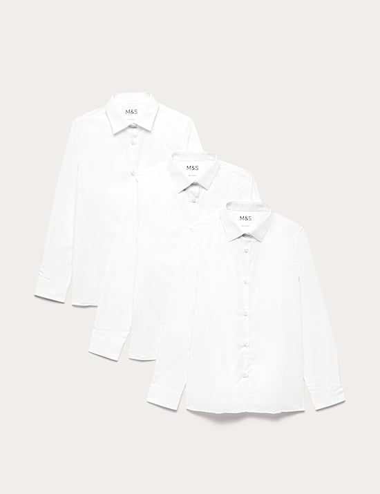 3 Pack Girls' Easy Iron School Shirts (2-16 Yrs)
