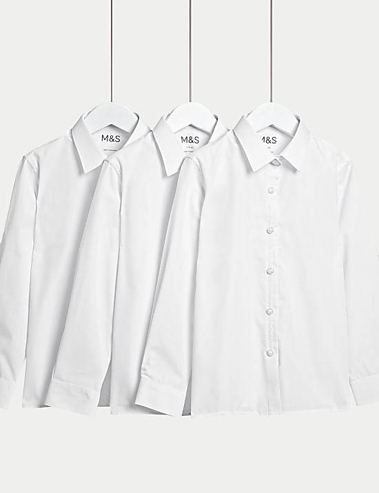 3pk Girls' Easy Dressing Easy Iron School Shirts (3-18 Yrs)