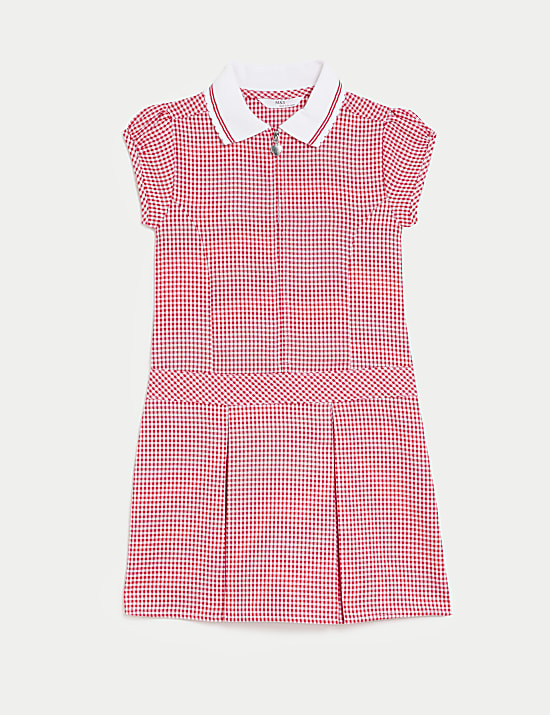 שמלה עם קפלים ומשבצות לבנות לבית הספר (2-‏14 שנים)