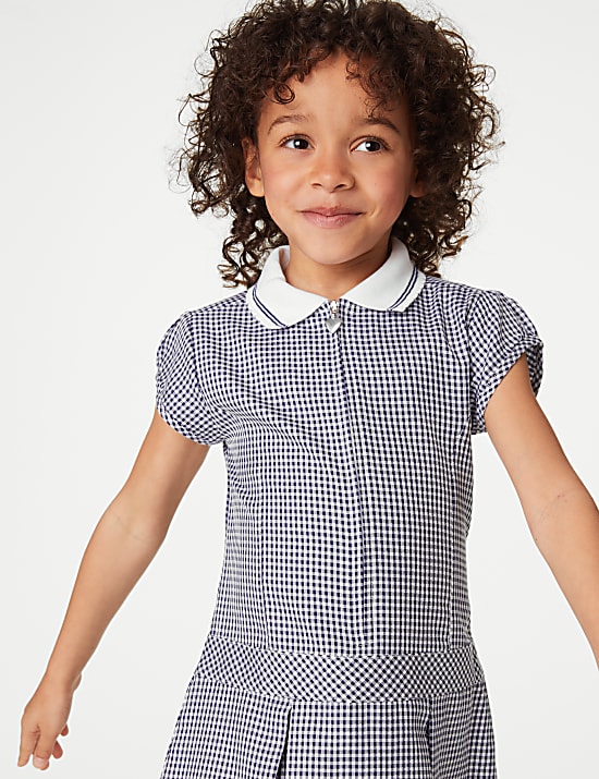 Girls' Gingham Pleated School Dress (2-14 Yrs)