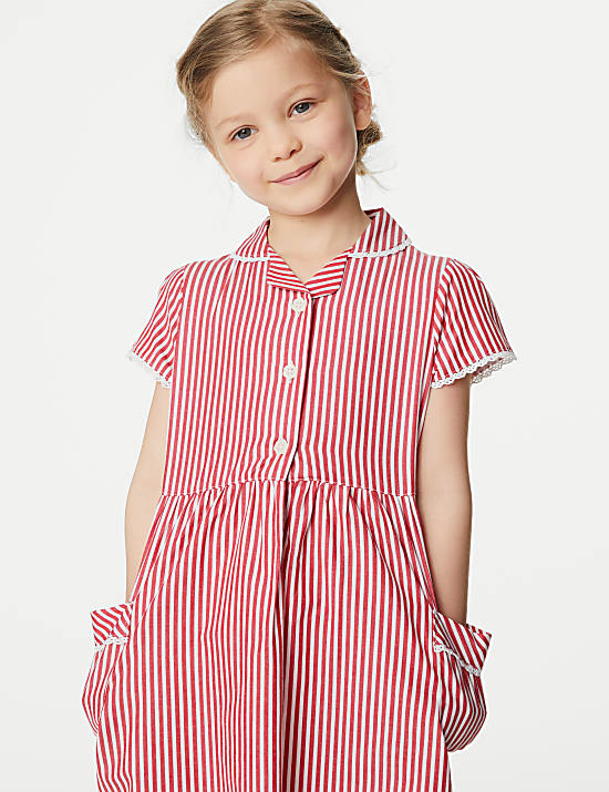 Girls' Pure Cotton Striped School Dress (2-14 Yrs)