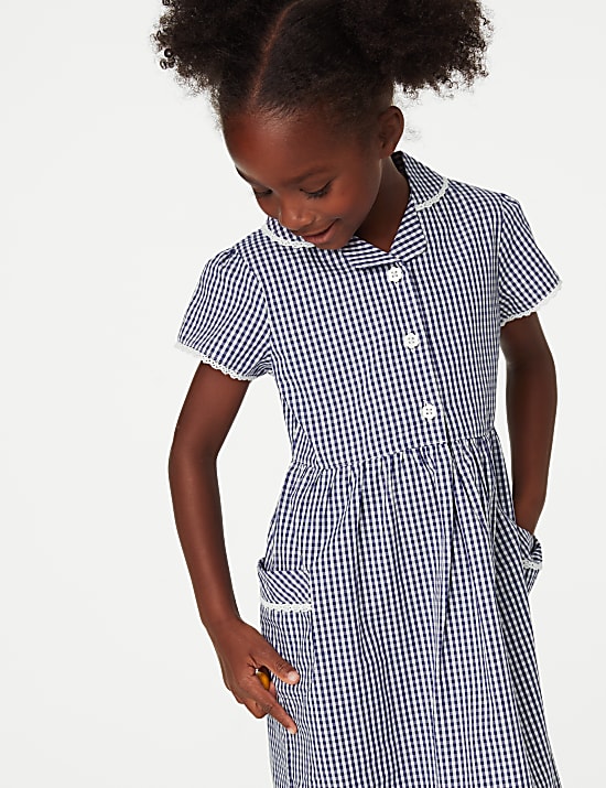 Girls' Pure Cotton Gingham School Dress (2-14 Yrs)
