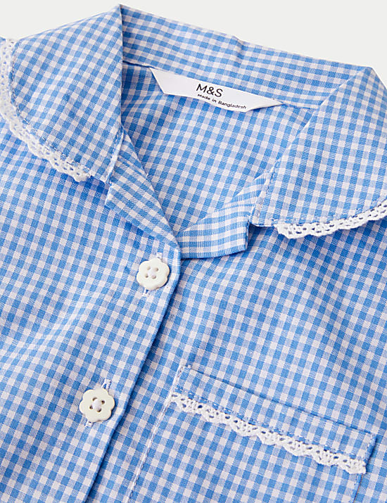 2 Pack Girls' Cotton Rich Gingham School Dresses (2-14 Yrs)