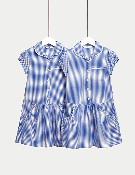2pk Girls' Cotton Rich Gingham School Dresses (2-14 Yrs)