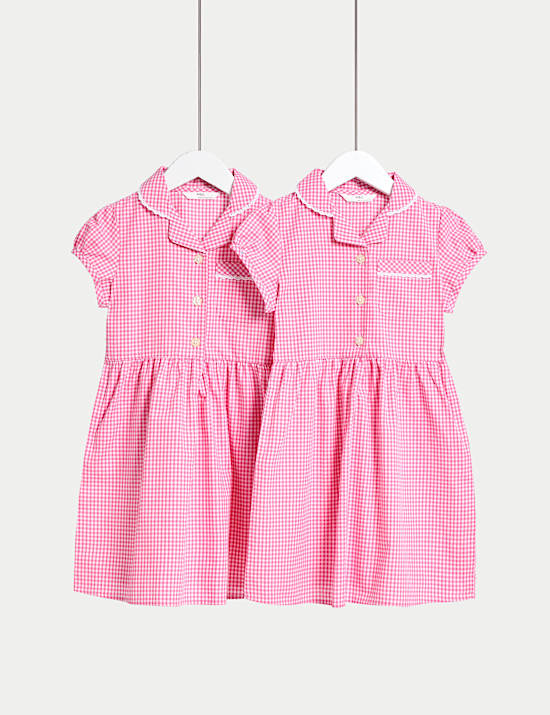 2 Pack Girls' Cotton Rich School Dresses (2-14 Yrs)