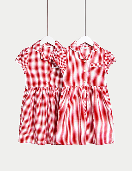 2pk Girls' Cotton Rich School Dresses (2-14 Yrs)