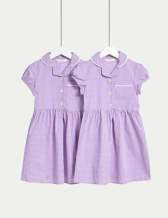 2pk Girls' Cotton Rich School Dresses (2-14 Yrs)