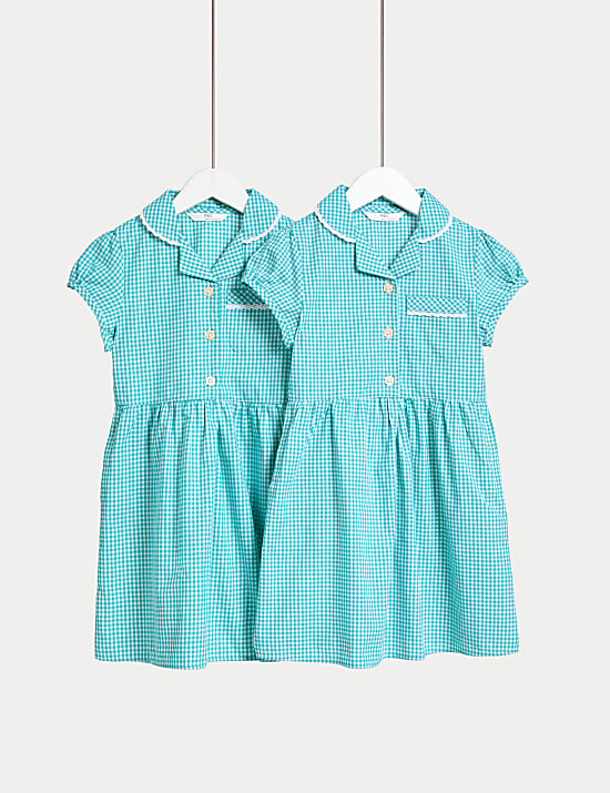 2 Pack Girls' Cotton Rich School Dresses (2-14 Yrs)