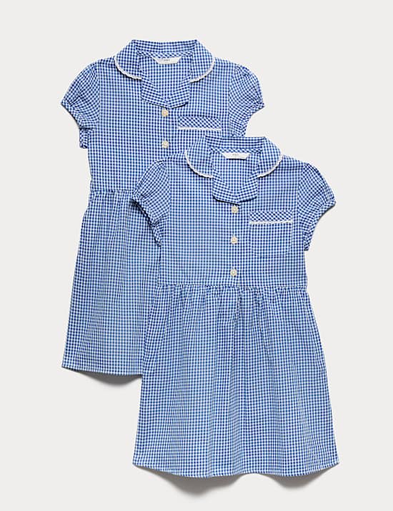 2 Pack Girls' Cotton Rich School Dresses (2-14 Yrs)