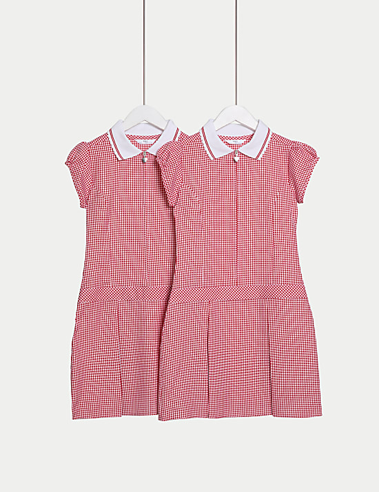 2 Pack Girls' Gingham School Dress (2-14 Yrs)