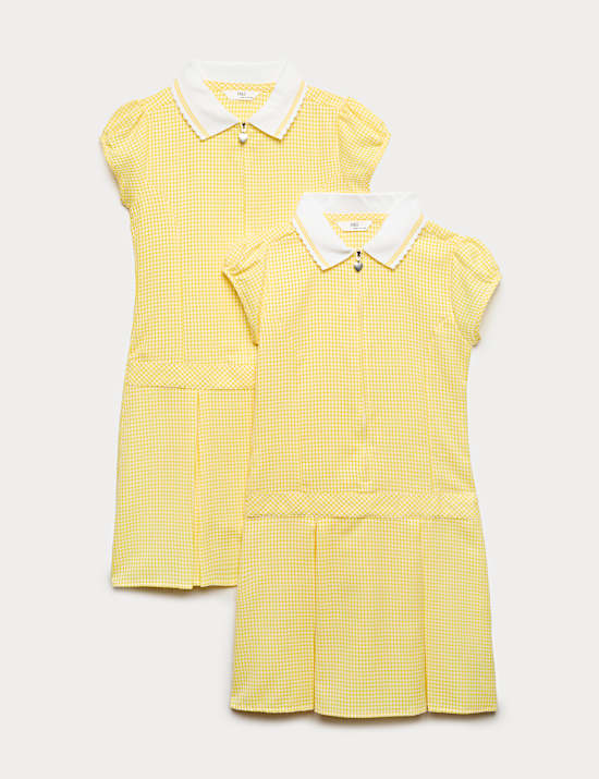 2 Pack Girls' Cotton Rich Gingham School Dress (2-14 Yrs)